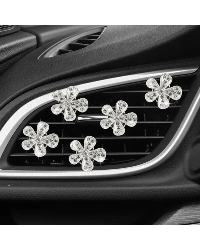 Autoduft Strass Kristall Blume Auto Lufterfrischer Diffusor Charms Auto Innen Dekor Air Outlet Parfüm Clip Auto Zubehör Lufterfrischer(Silver) von MHYESA