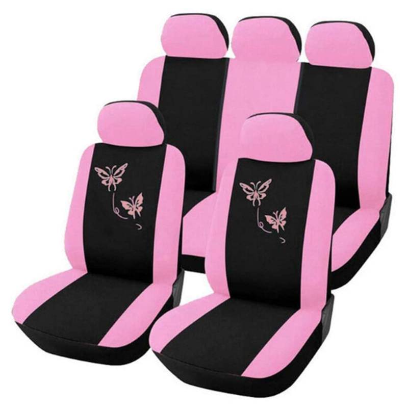 MIAOXIAO Sitzbezüge Auto Universal Schmetterling Stickerei Autositzbezüge Schonbezüge für die meisten PKW-SUV,Rosa,9 Piece Set von MIAOXIAO