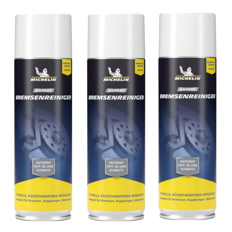 MICHELIN EXPERT Bremsenreiniger 3X 500ml |Reinigt und Entfettet Bremsen, Kupplungen und Motorteile an Auto, Motorrad und Fahrrad von MICHELIN