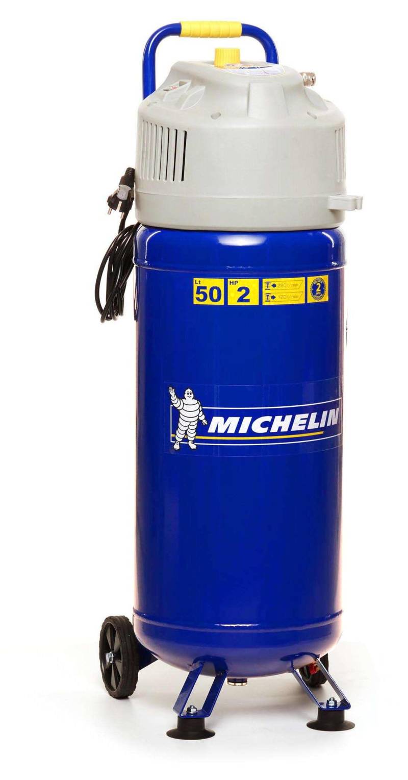 Michelin Vertikaler Druckluftkompressor MVX50/2, Ölfreier 50-Liter-Kompressor, Manometer, Maximaldruck: 10 Bar, mit Transportrollen, Leistung: 2 PS, Blau von MICHELIN