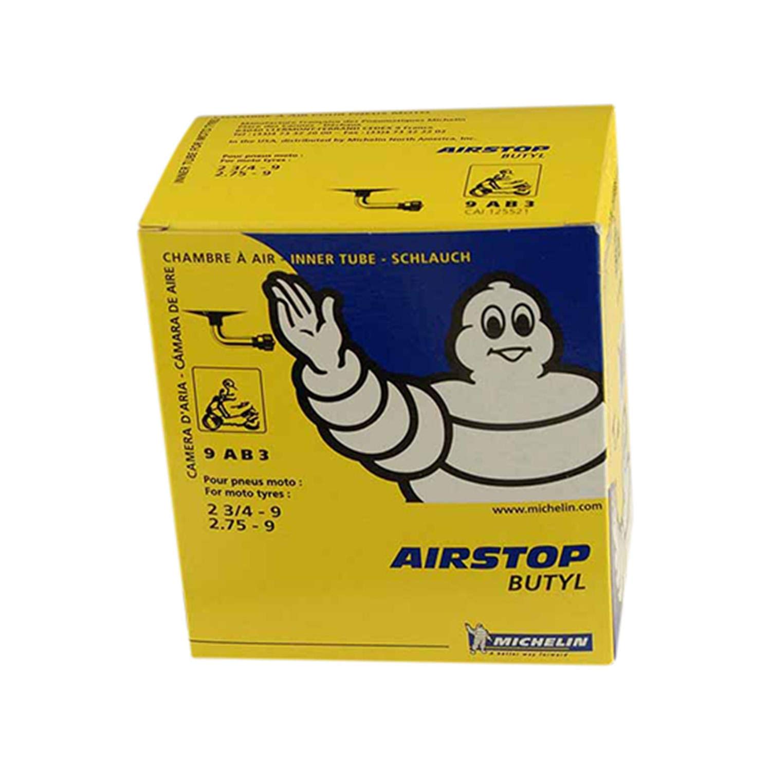 Schlauch Michelin Airstop Butyl 2.3/4-9 2.75-9 gebogenes Ventil für Vespa Räder 9 von MICHELIN