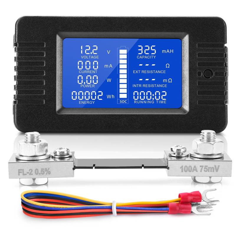 MICTUNING DC Batteriemonitor Amperemeter 0-200V 100A Multimeter Messgerät mit Shunt Digital Voltmeter Leistungsmesser Strommessgeräte für Autos RV Solar System von MICTUNING