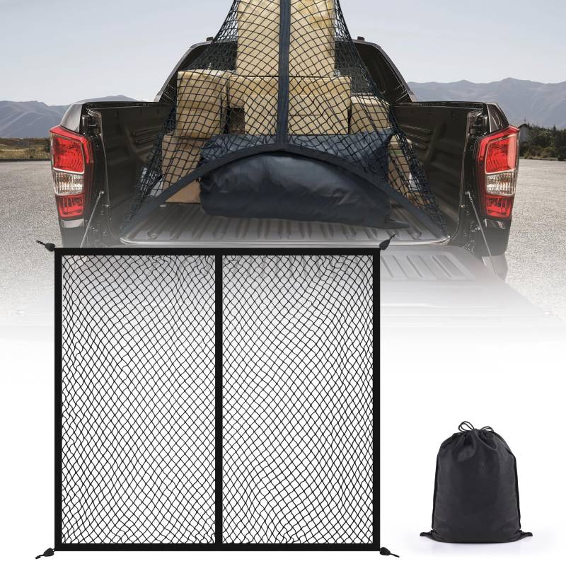 MICTUNING LKW-Bett-Gepäcknetz, elastisch, dehnbar bis zu 2,1 m, Nylon-Aufbewahrungs-Organizer für Pickup, Kofferraum, SUV, Boot von MICTUNING