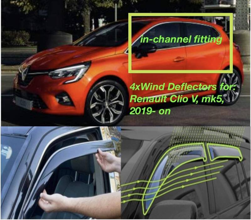 4er-Set Windabweiser für Renault Clio V 2019 2020 2021 2022 Seitentür Fenster Regenschutz Sonnenblende Acrylglas PMMA von MIDO