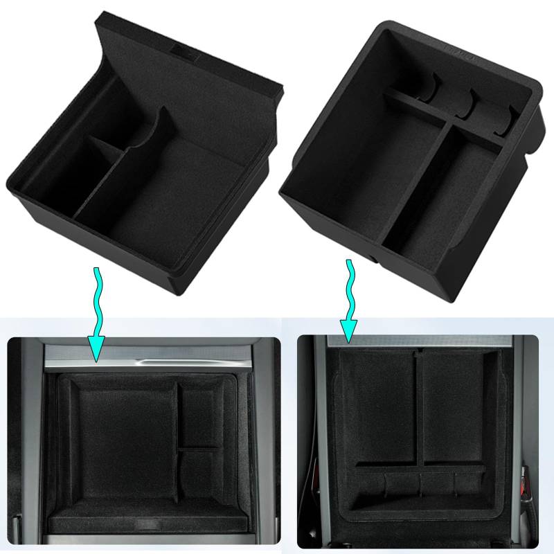 MIEBA 2 Pack Zubehör für Tesla Model 3 Highland 2024 Mittelkonsole Organizer-Ablage, für Tesla Model 3 Highland 2024 2025 Aufbewahrungsbox, innen beflockt von MIEBA