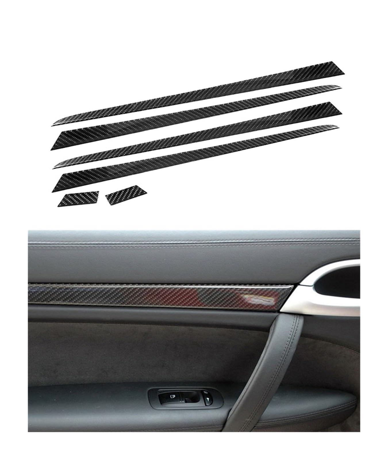 Auto zubehör Für Cayenne 2003-2010 Carbon Faser Aufkleber Vorne Hinten Tür Trim Streifen Auto Innen Dekorative Zubehör Auto deko innenraum(Black 6pcs) von MIENAOC