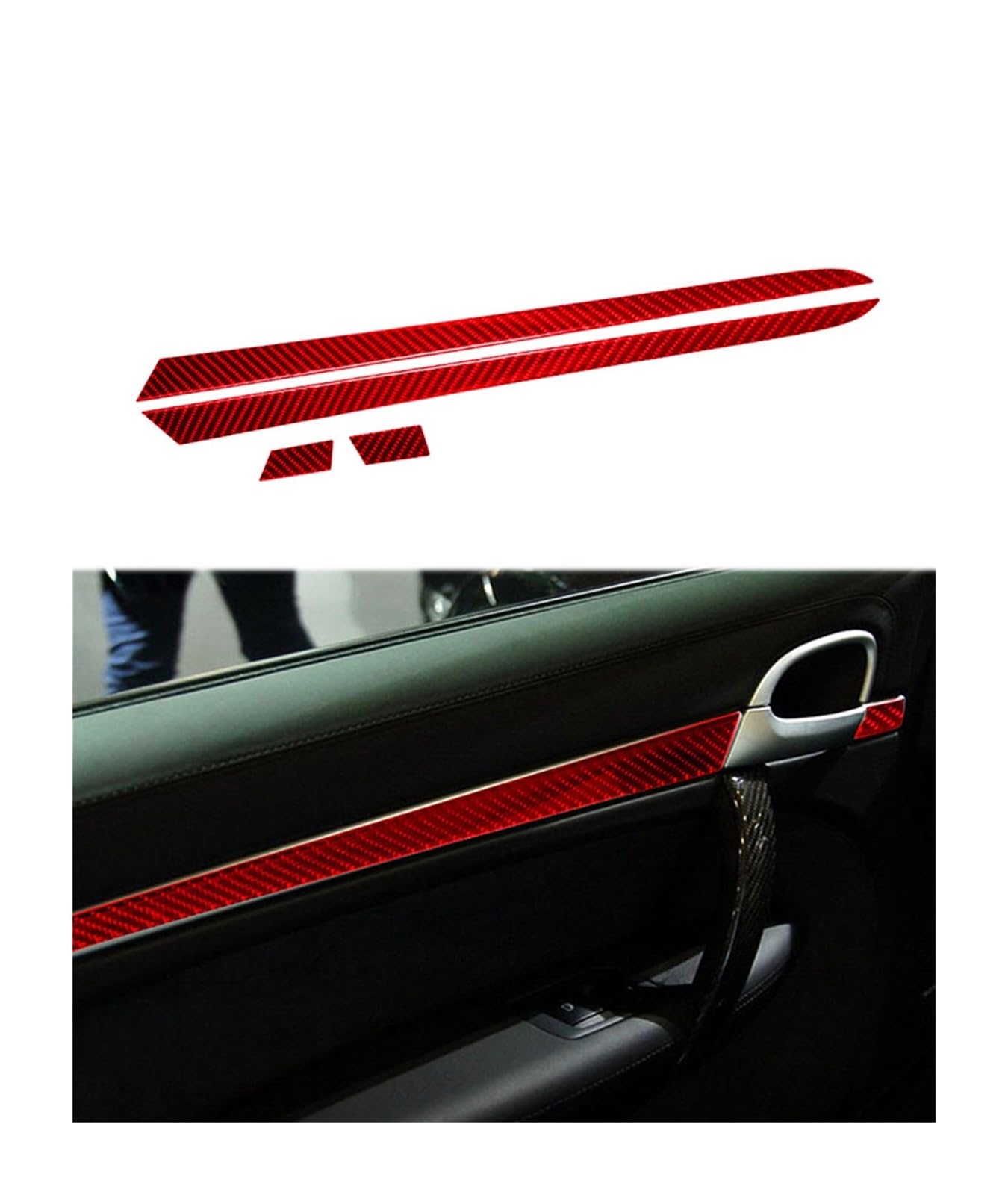 Auto zubehör Für Cayenne 2003-2010 Carbon Faser Aufkleber Vorne Hinten Tür Trim Streifen Auto Innen Dekorative Zubehör Auto deko innenraum(Red Front) von MIENAOC