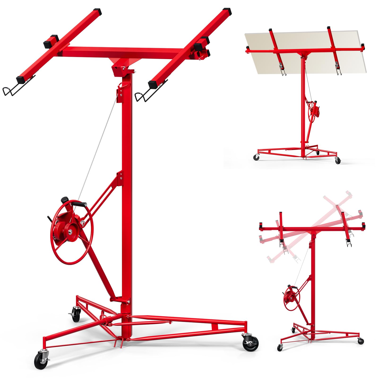 MIGIAWLY 3 m Trockenbau-Hebebühne, 68 kg Kapazität, Trockenbau-Wagenheber, verstellbarer Teleskoparm, feststellbare Räder, 290 cm D x 87 cm B x 350 cm H (rot, Höhe bis zu 30 m) von MIGIAWLY