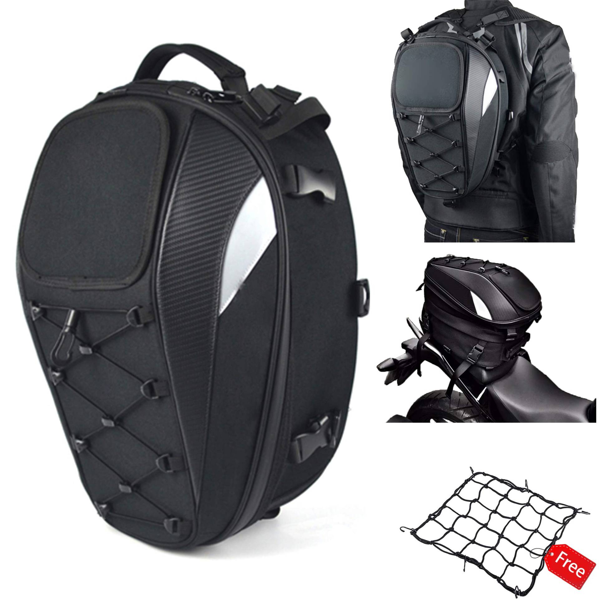 Motorradsitztasche, Hecktasche, Doppelnutzung, Motorrad-Rucksack, wasserdichte Gepäcktaschen, Motorradhelmtasche, Aufbewahrungstaschen für Integralhelm, mit einem extra Motorrad-Gepäcknetz von MIHUNTER