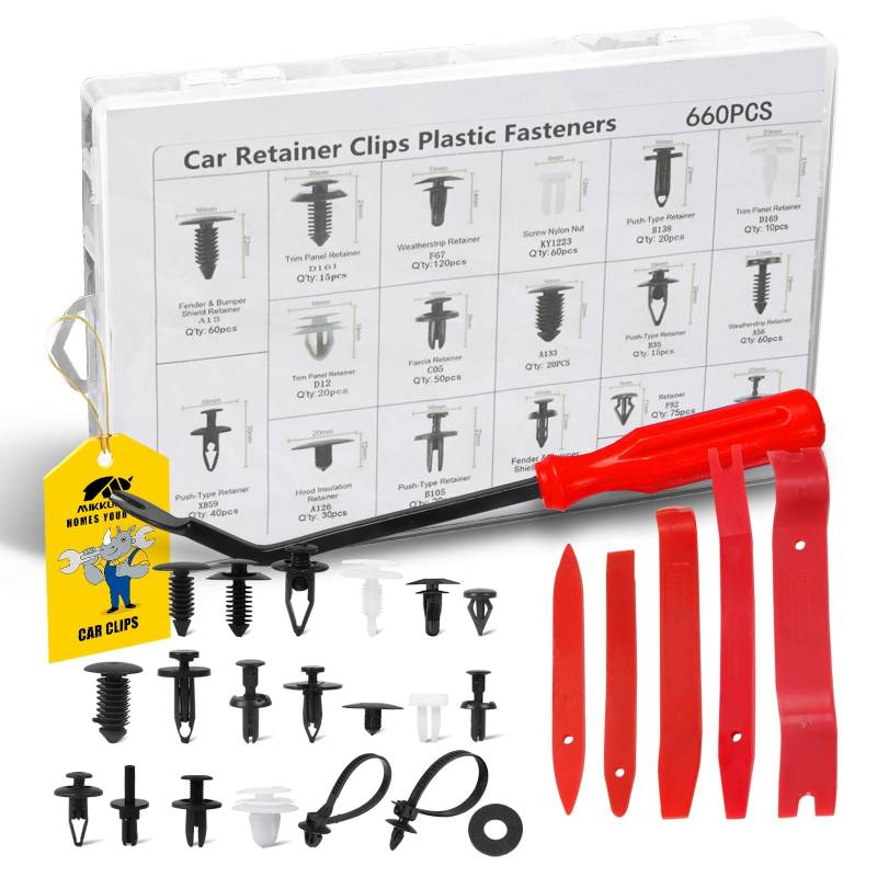 MIKKUPPA 660 Pcs Universal Auto Befestigungclips Set mit Demontage Werkzeuge Kabelbinder, 716 Stück Kunststoff Spreiznieten Türverkleidung Klammern Stoßstangen Befestigungclips von MIKKUPPA