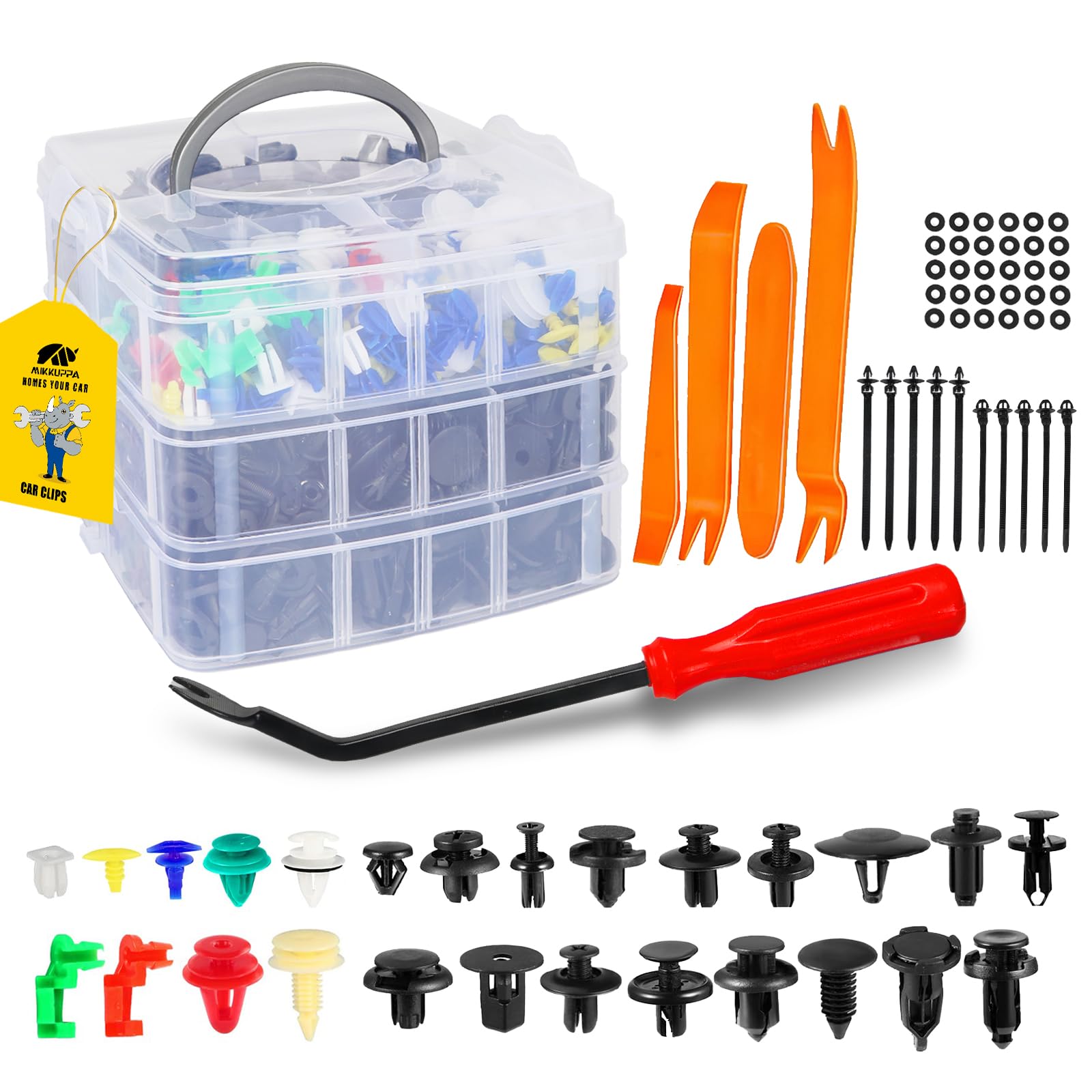 MIKKUPPA 820 Pcs Universal Auto Befestigungclips Set mit Demontage Werkzeuge Kabelbinder, 925 Stück Kunststoff Spreiznieten Türverkleidung Klammern Stoßstangen Befestigungclips von MIKKUPPA