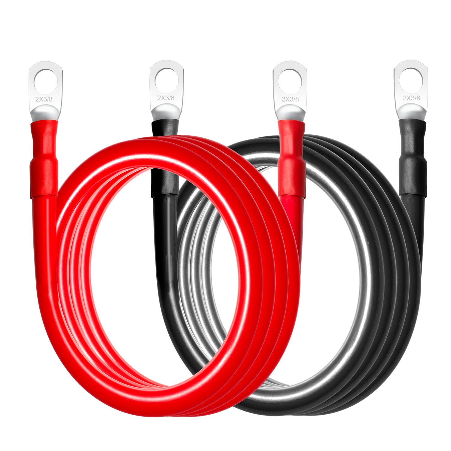 MILAPEAK 2 AWG Batteriekabel, 1,5 m, 2 Gauge, Marine-Batteriewechselrichter-Kabel-Set mit 3/8-Zoll-Klemmen (positiv und negativ) für Solar, Wohnmobil, Auto, Boot, Motorrad, Auto (schwarz und rot) von MILAPEAK