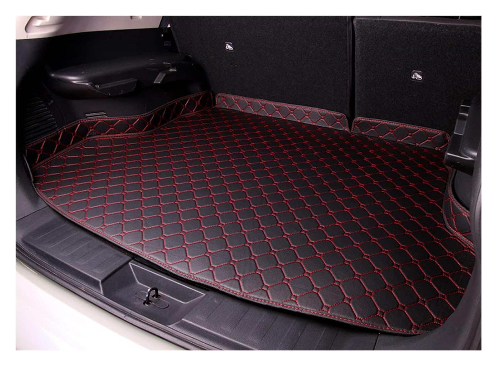 Für Toyota Für Noah 70 Serie 2010-2014 8 Sitze Mit Armlehnenbox, Laderaumwannen-Schutzpolster, Innenraum-Kofferraumabdeckung Auto Gummimatten(Black-Red-Plus) von MINAIE