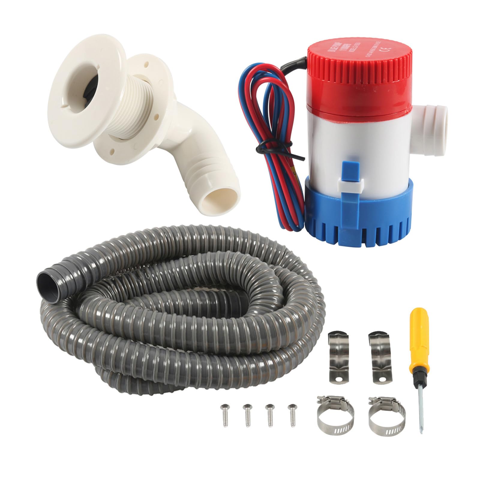 MINGLEA Marine Bilgepumpen-Schlauch-Kits, 3,8 cm (1 1/8 Zoll), mit Ellenbogen-Thru-Rumpf-Scupper und Edelstahl-Klemmen für schnellen Wasserabtransport von MINGLEA