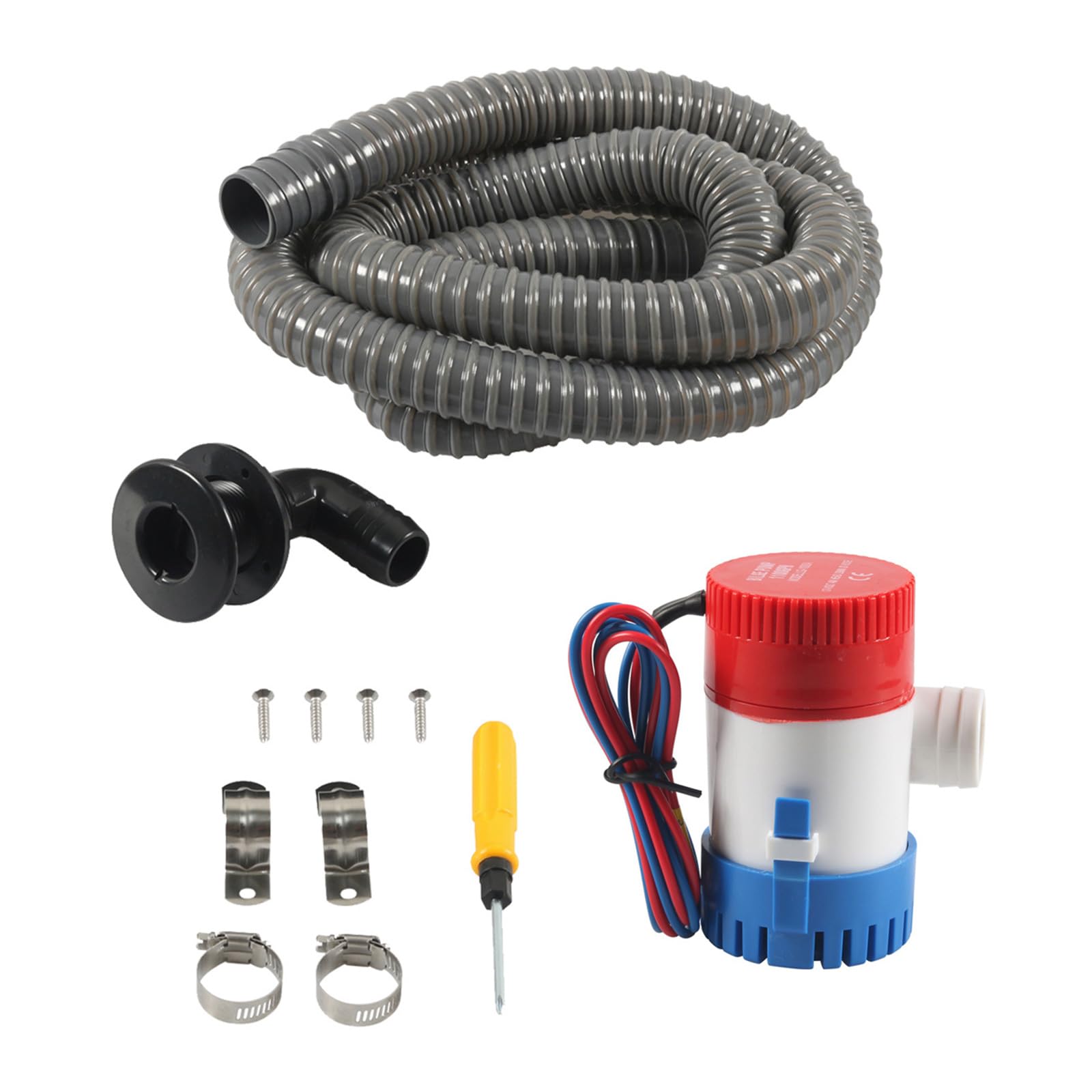 MINGLEA Marine Bilgepumpen-Schlauch-Kits, 3,8 cm (1 1/8 Zoll), mit Ellenbogen-Thru-Rumpf-Scupper und Edelstahl-Klemmen für schnellen Wasserabtransport von MINGLEA