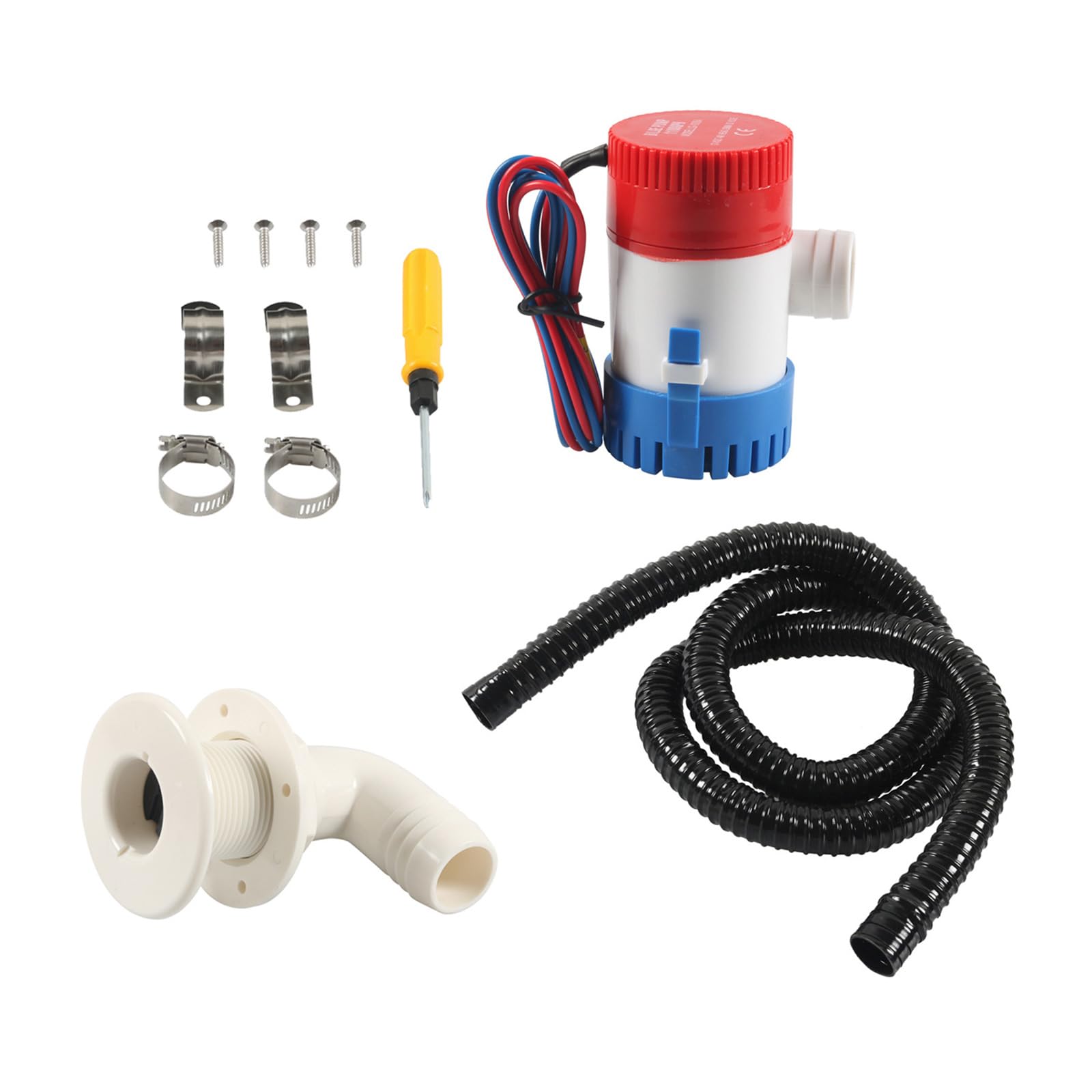 MINGLEA Marine Bilgepumpen-Schlauch-Kits, 3,8 cm (1 1/8 Zoll), mit Ellenbogen-Thru-Rumpf-Scupper und Edelstahl-Klemmen für schnellen Wasserabtransport von MINGLEA