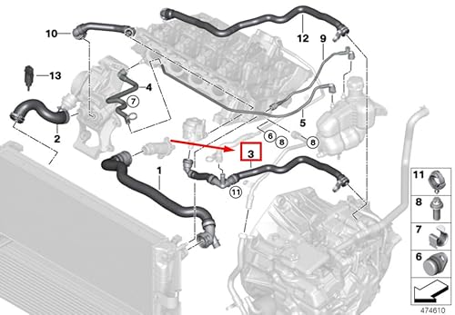 Passend für MINI F60 Kühlmittelpumpe-Turboladerleitung 17127617369 7617369 von MINI