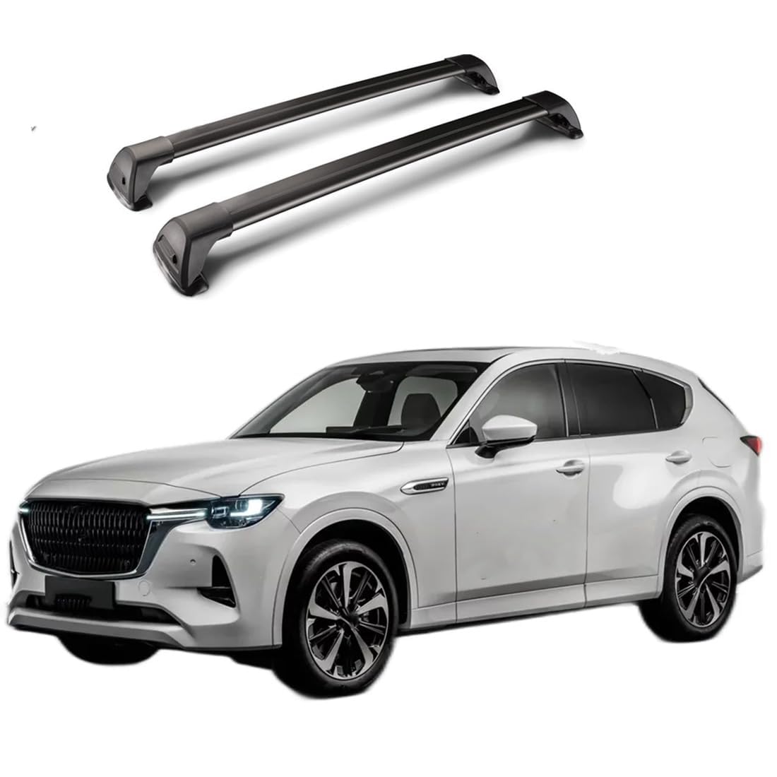 2 Stück Auto Dachträger Aluminium Gepackträger für Mazda CX60 5 Door SUV 2022-2023, Relingträger Abschließbar Auto Lastenträger Dachgepäckträger DachquerträGer,A-Black von MINIKS