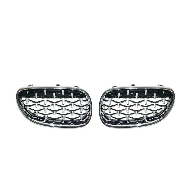 Auto Frontgrill EIN Paar Für E60 E61 550i 535i M5 2004-2009 Auto-Renngrill Diamant-Nierengrill Frontstoßstangengitter Meteor Style Grills Kühlergrill(All Sliver) von MINIKS