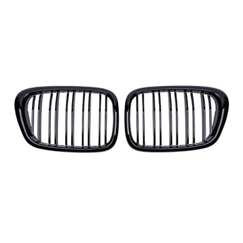 Kühler Auto-Fronthaubengrill Nierengitter Renngrill-Zubehör Doppellinie Für E39 5er-Serie 525 528 1999-2003 Glanzgrill Kühlergrill(Gloss Black) von MINIKS