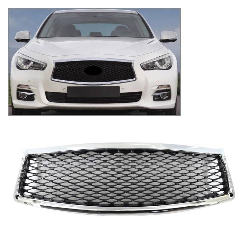 Kühler Autozubehör Für Infiniti Q50 Q50S 2014 2015 2016 2017 Honeycomb Frontstoßstange Center Upper Mesh Grille Grill Kühlergrill(Chrome Black) von MINIKS