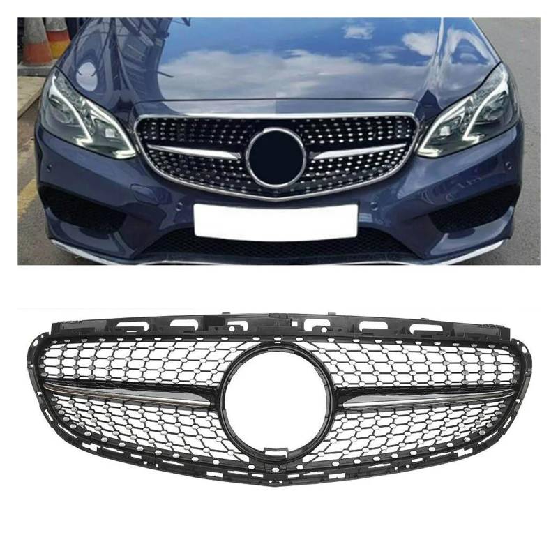 Kühler Für Benz Für E-Klasse W212 E250 E300 2014 2015 2016 Auto Frontstoßstange Kühlergrill Mesh Facelift Diamant Silber Schwarz Kühlergrill(Schwarz) von MINIKS