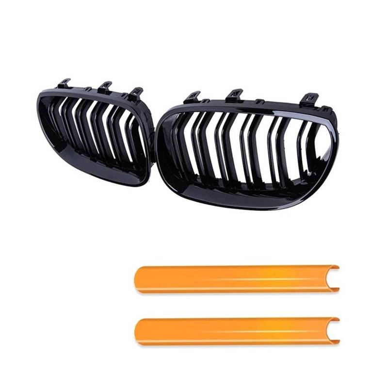 Kühler Für E60 E61 5 Series 2003-2009 Auto Frontstoßstangengrill Nieren-Renngrill Gitter Zierleisten Glanzschwarz Kühlergrill(Orange) von MINIKS