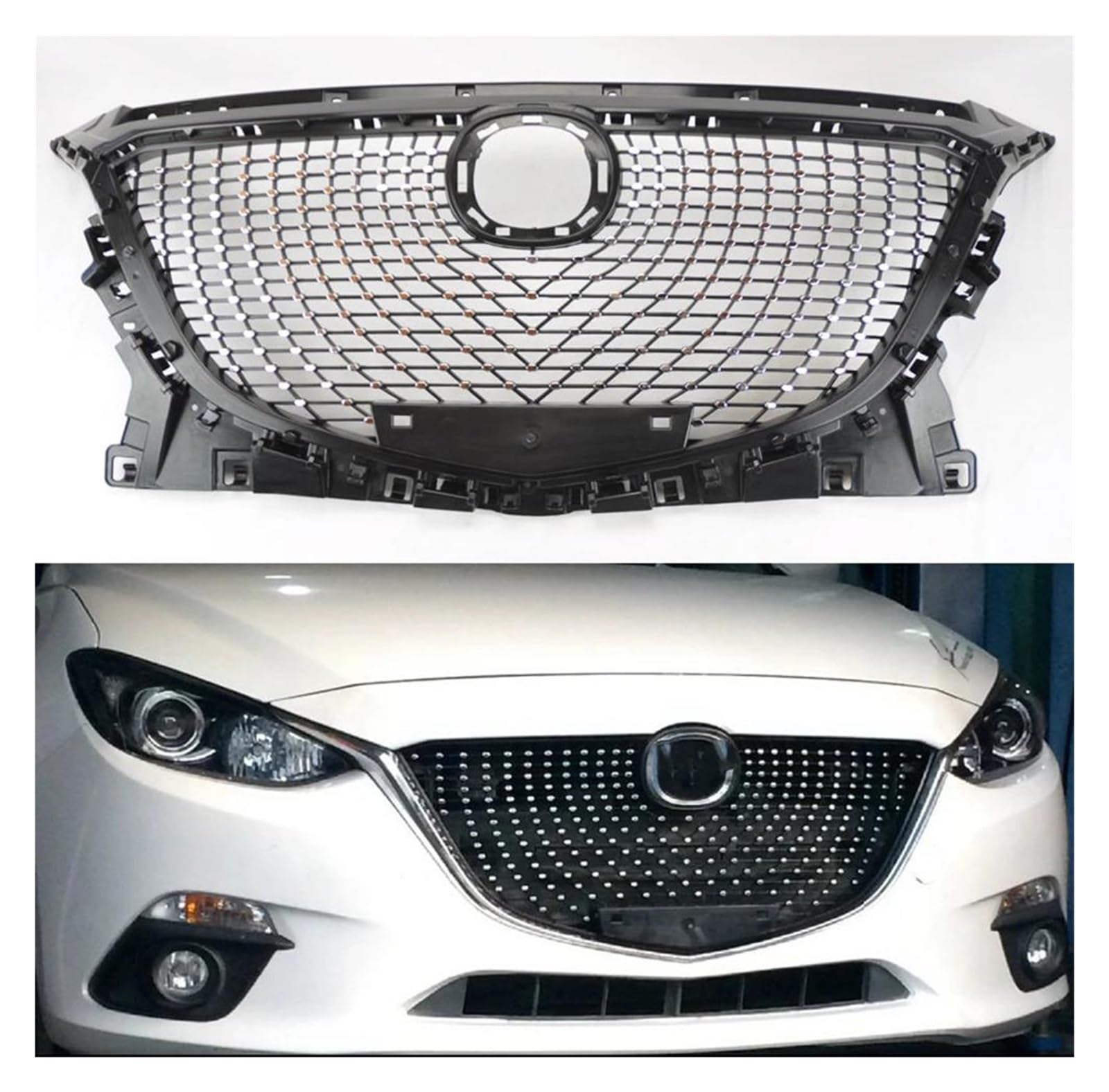 Kühler Für Mazda 3 M3 2014 2015 2016 Auto Oberen Racing Grill Front Grille Ersatz Stoßstange Haube Mesh Grid Body Kit Kühlergrill von MINIKS