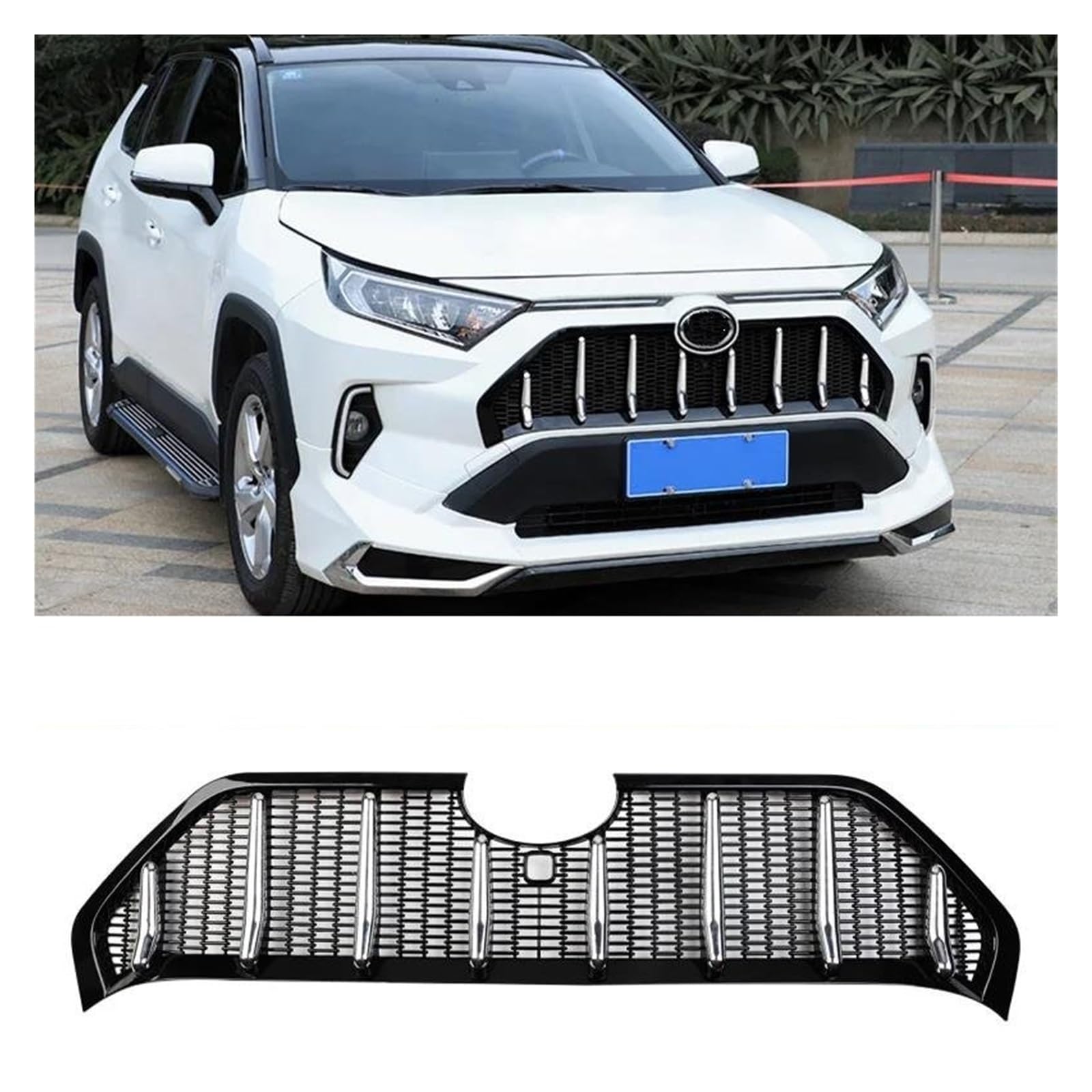 Kühler Für Toyota Für RAV4 2019 2020 2021 Vorne Mitte Grill Dekoration Zubehör Mesh Grille Kühlergrill(Without Radar Hole) von MINIKS