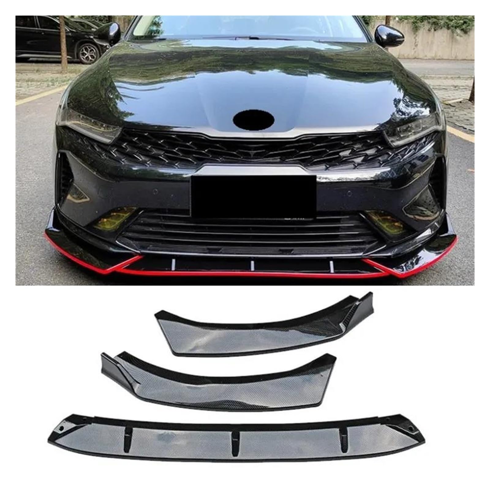 Splitter 3 Stück Für KIA K5 2020-2021 Front Stoßstange Spoiler Trim Lip Front Stoßstange Lip Carbon Faser Look Glänzend Look Frontlippe(Bright Black) von MINIKS