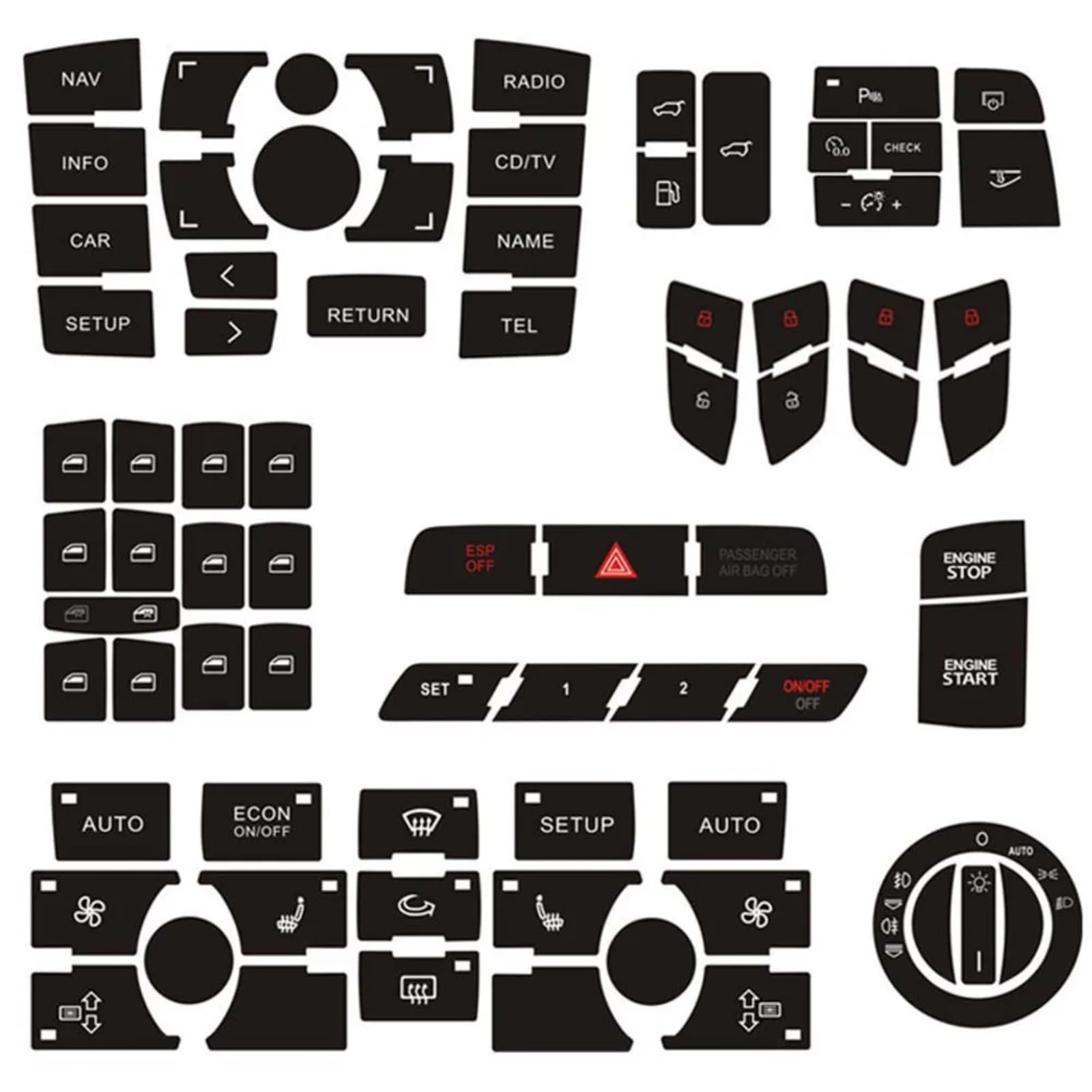 MINJKL Autoknopf-Aufkleber-Set Kompatibel Mit Q7 2003 2004 2005 2006 2007 2008 2009 2010 2011 2012 2013 2014 2015 Autoknopf-Reparatur-Aufkleber-Aufkleber Knopf-Reparatur Abgenutzter Knopfschalter von MINJKL