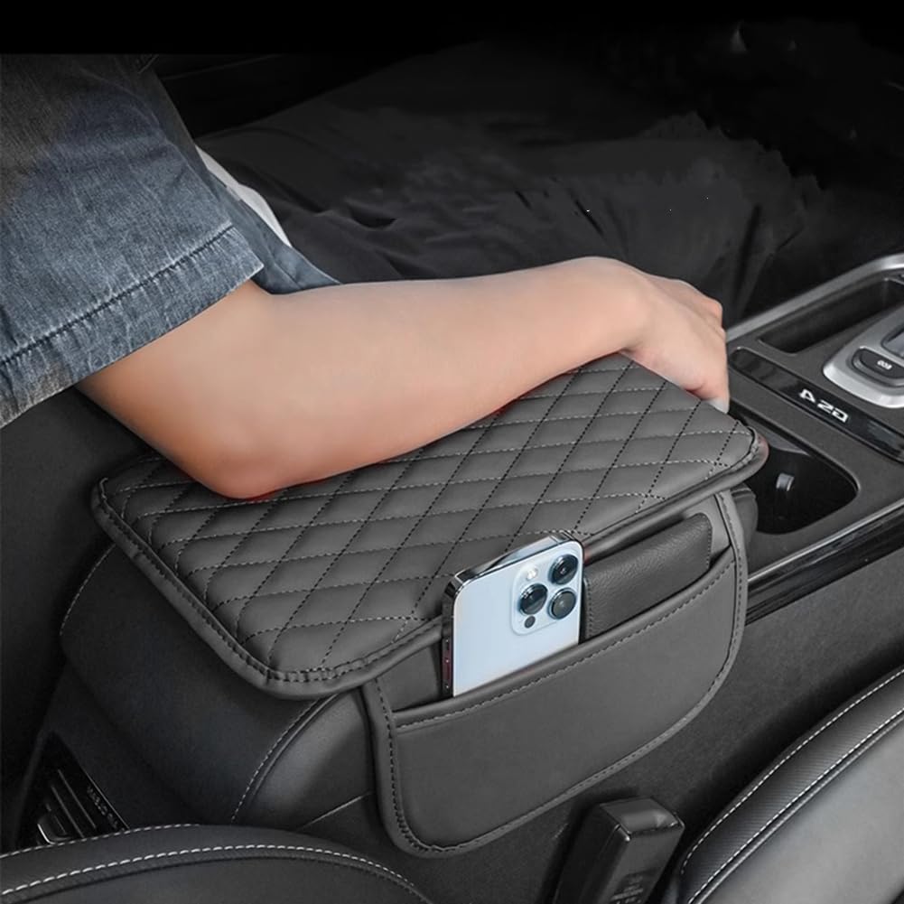 MIOLOE Auto Armlehne Abdeckung, Universal Leder Auto Mittelkonsole Abdeckung Memory Schaumstoff Armlehne Abdeckung Kissen mit Organizer Taschen Auto Innenraum Zubehör (Schwarz, Standard) von MIOLOE