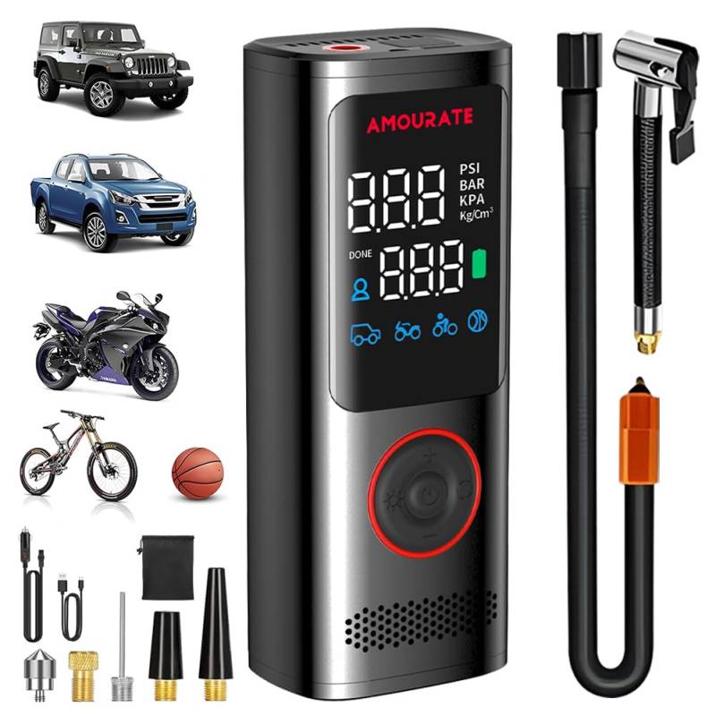 MIOLOE Mini Kompressor, 120W 160PSI Elektrischer Luftkompressor 7800mAh Akku-Luftpumpe Schnellladungs-Auto-Reifenpumpe mit LCD-Bildschirm-Licht, für Auto, Motorrad, Fahrrad, Ball (01) von MIOLOE