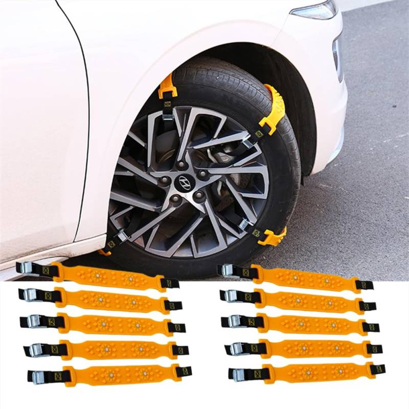 MIOLOE Schneeketten, 5/10 PCS Universal Auto Schneeketten Winterreifen Kettengürtel für Reifenbreite 175-275 mm, Notfall-Anti-Schlupf-Ketten für Autos, SUVs, LKWs (10) von MIOLOE