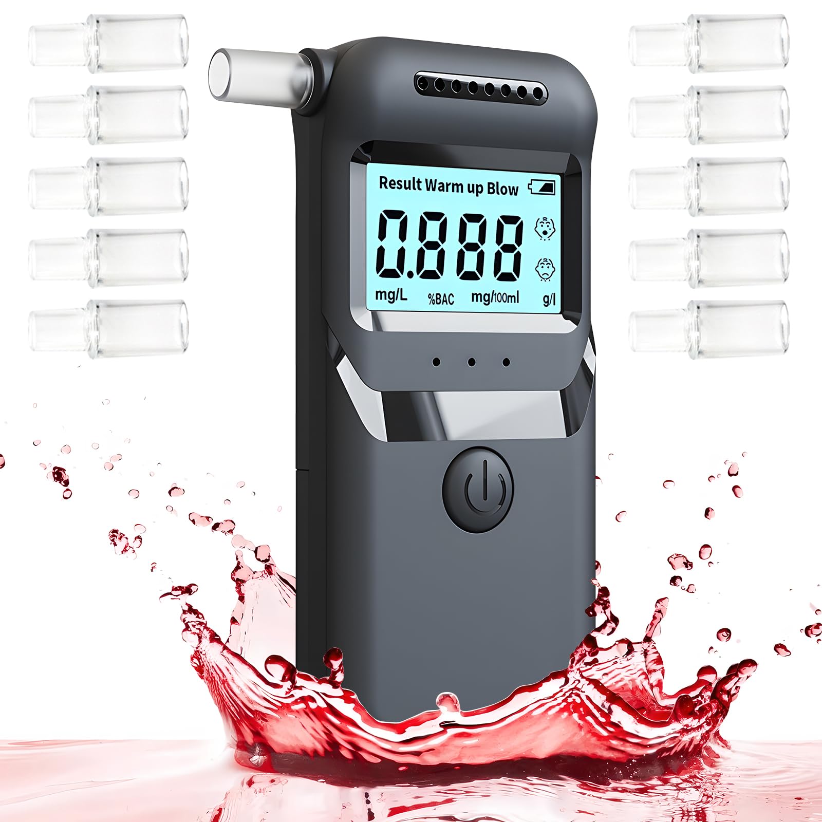 MIOLOE Tragbarer Alkoholtester, professioneller hochpräziser Alkoholtester mit 10 Mundstücken Persönliche Alkoholtester mit LCD-Digitalanzeige für Zuhause, Camping, Party von MIOLOE