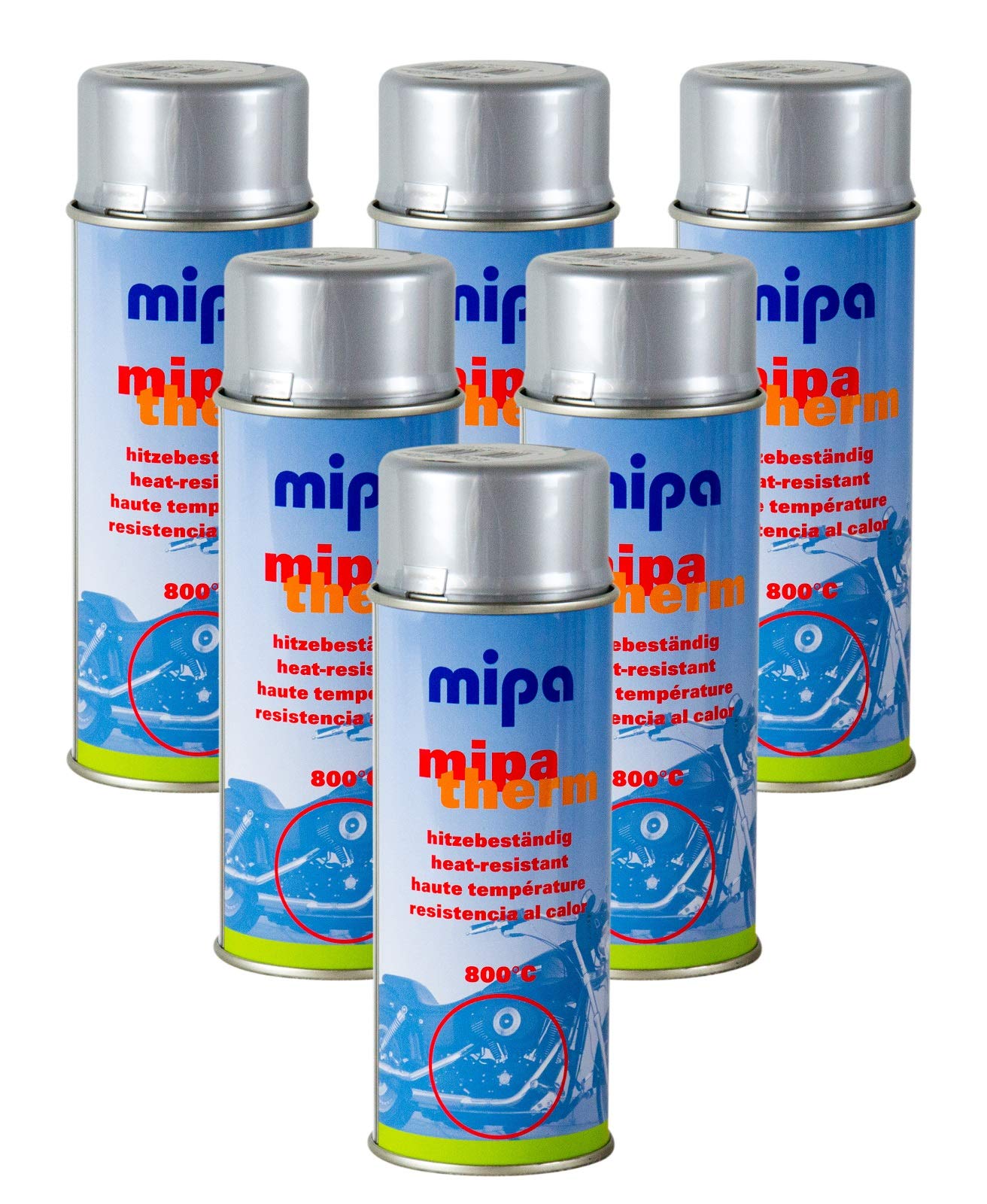 6x MIPA Mipatherm Silber Thermolack Ofenlack hitzebeständig bis 800°C 400 ml von MIPA