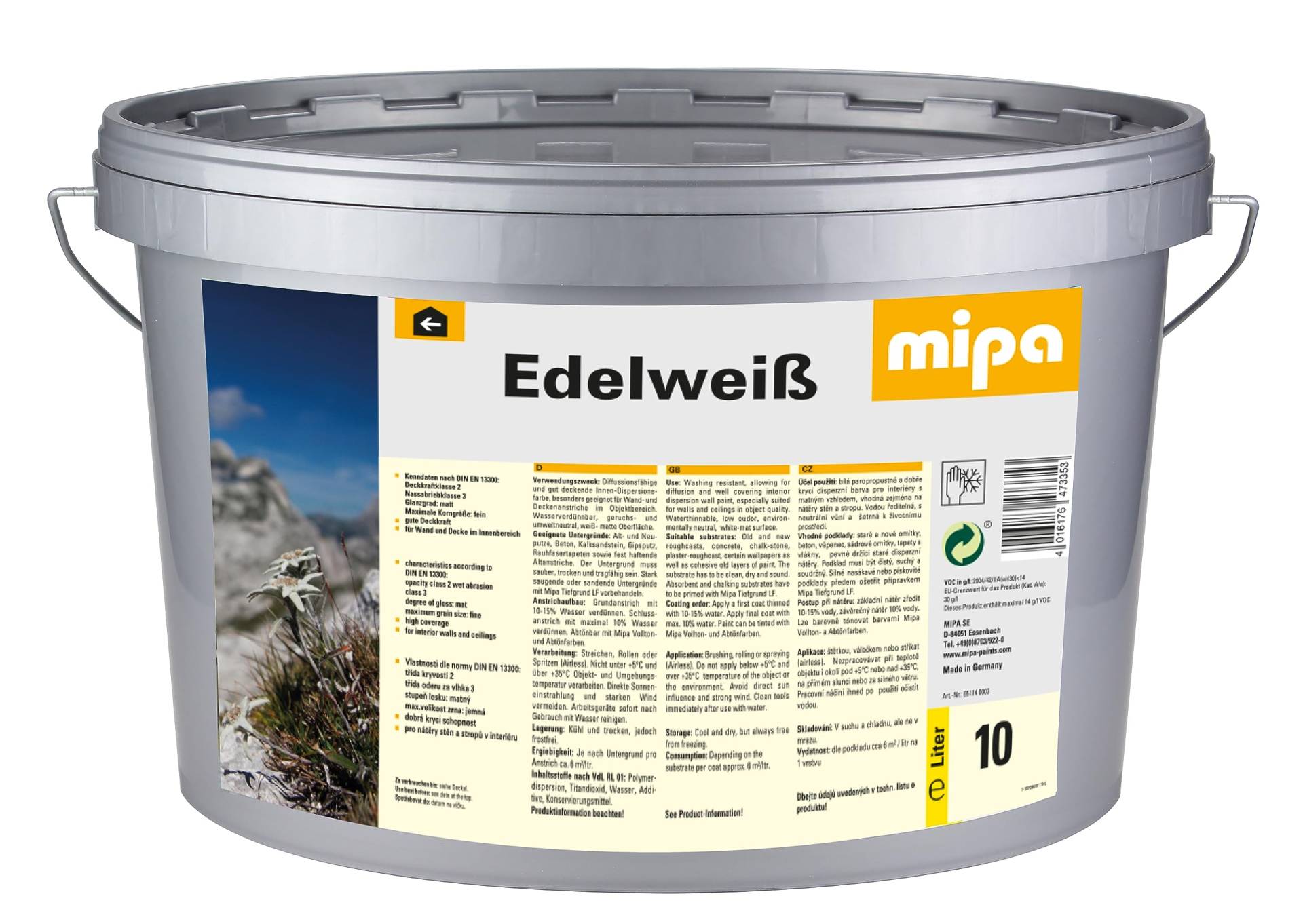 MIPA Edelweiß,rationelle Innnendispersionsfarbe,gut deckend,10 Liter von MIPA