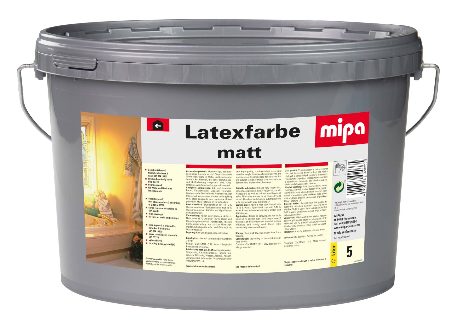 MIPA Latexfarbe matt,hochwertig,strukturerhaltend,Innenwandfarbe 5 Liter von MIPA