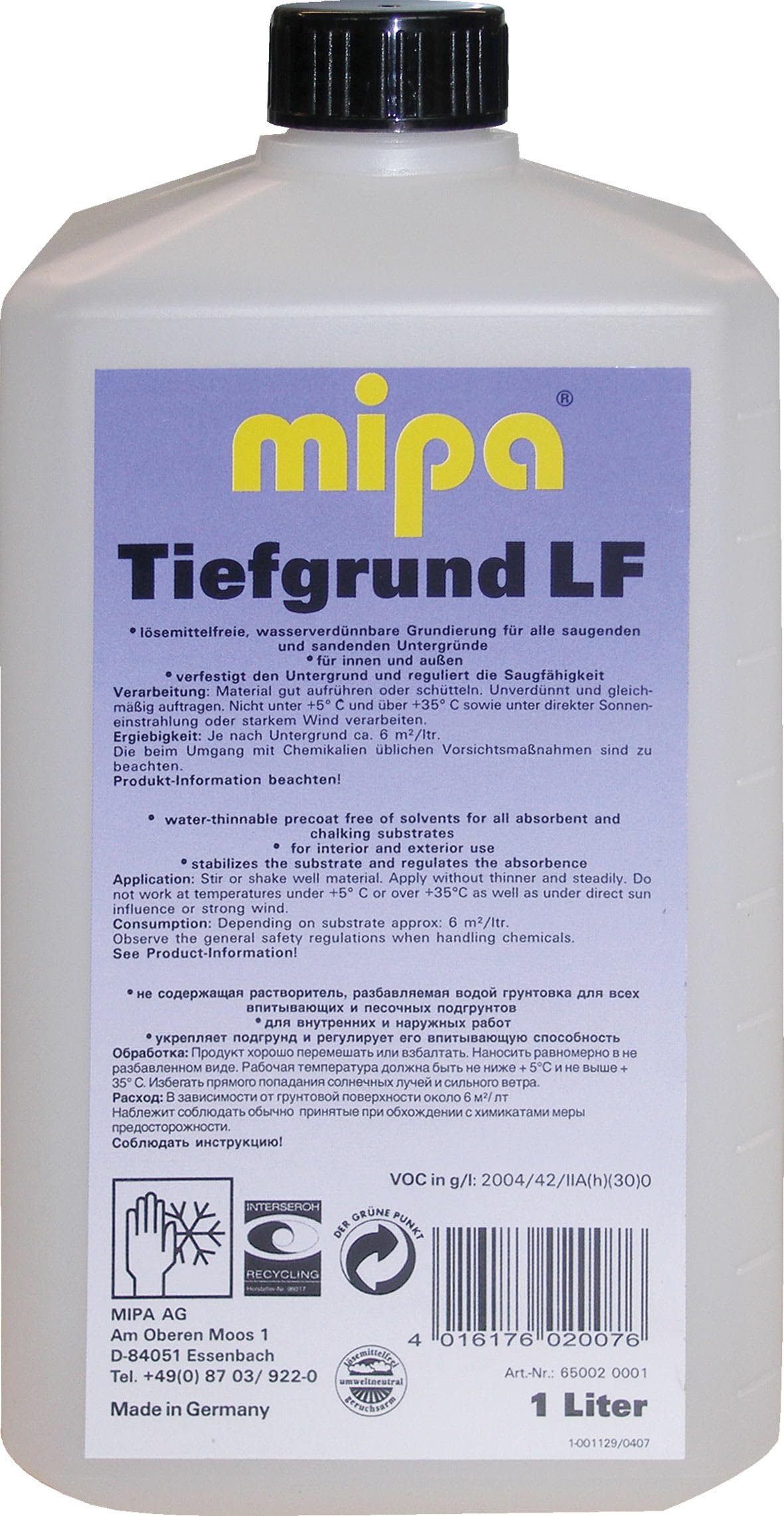 MIPA Tiefgrund LF Grundierung farblos,wasserverdünnbar,festkörperreich - 1L von MIPA