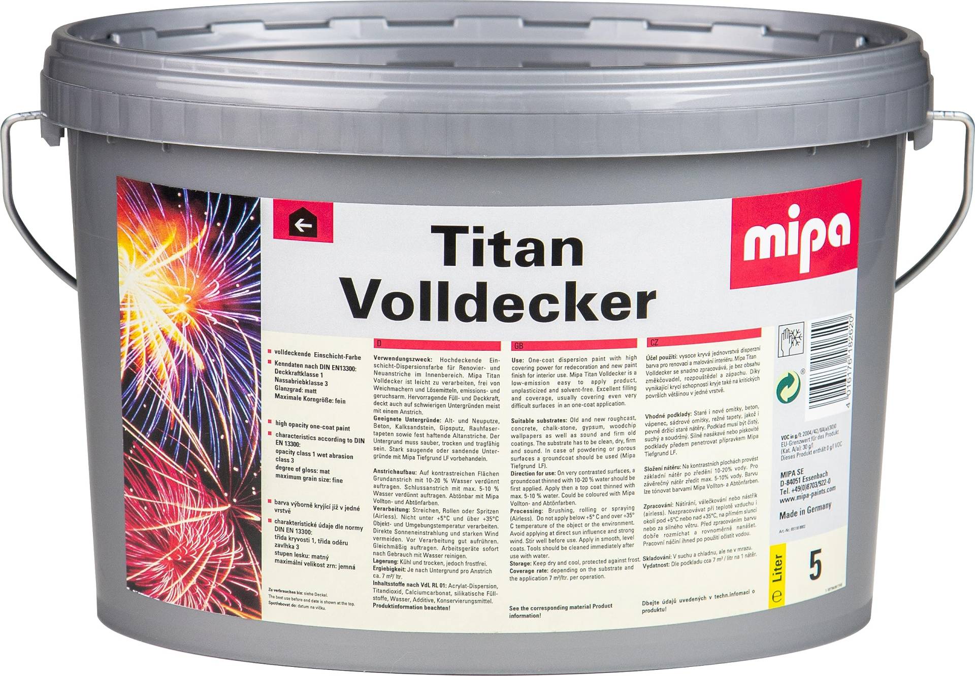 MIPA Titan Volldecker,volldeckende Einschicht Innenwandfarbe,5 Liter von MIPA