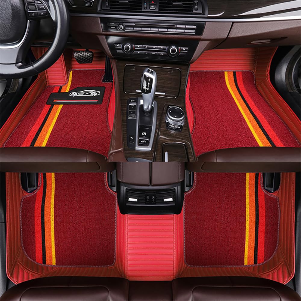Doppelschicht Custom Auto Fußmatten,kompatibel Für Audi Q3 2018-2023 Allwetter-Leder wasserdicht rutschfest vorne und hinten Fussmatten, A-Red von MIRODO