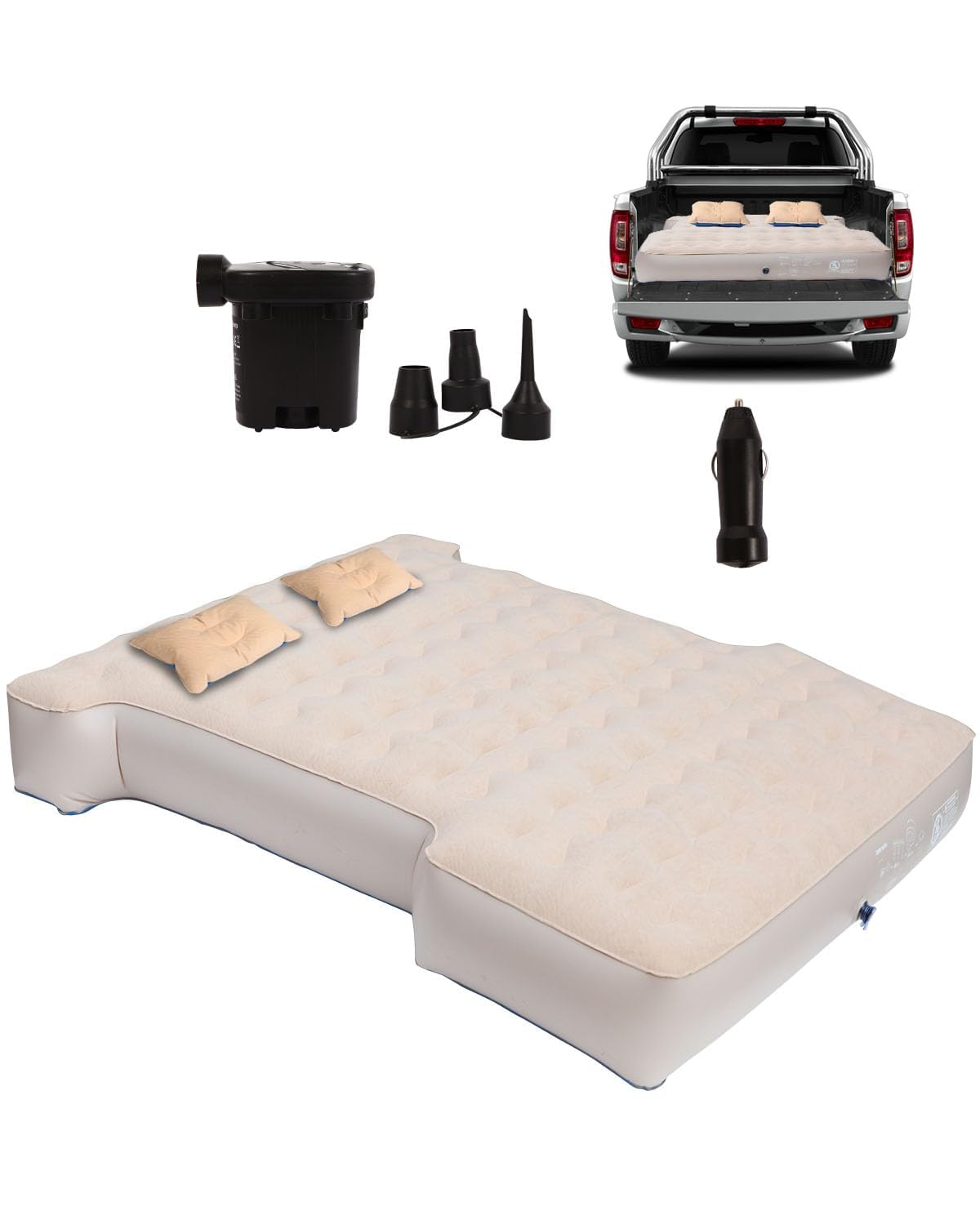 MIROZO LKW-Luftmatratzenbett für 1,5-1,5 m mittlere Größe, Kurze, aufblasbare Betten, Outdoor-Air-Matratze mit Pumpe, Pick-Up-Bett, Luftmatratze für LKW, Zelt, Camping (Beige) von MIROZO