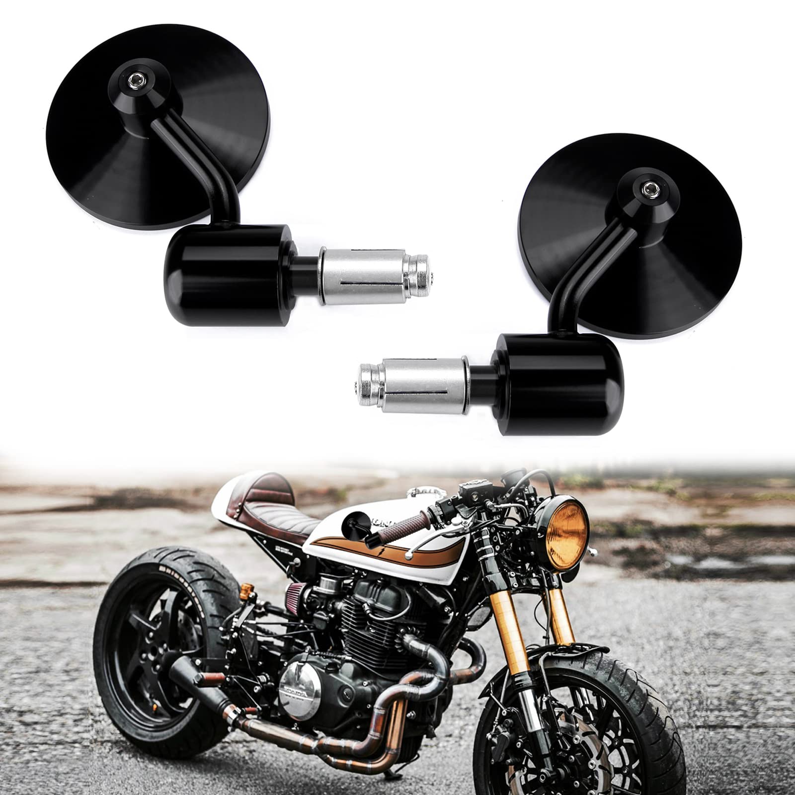 7/8 "22mm Motorrad Lenkerendspiegel 3 Zoll Runden Rückansicht Seitenspiegel für Scooter Chopper Cruiser(Schwarz) von MISS MOLY