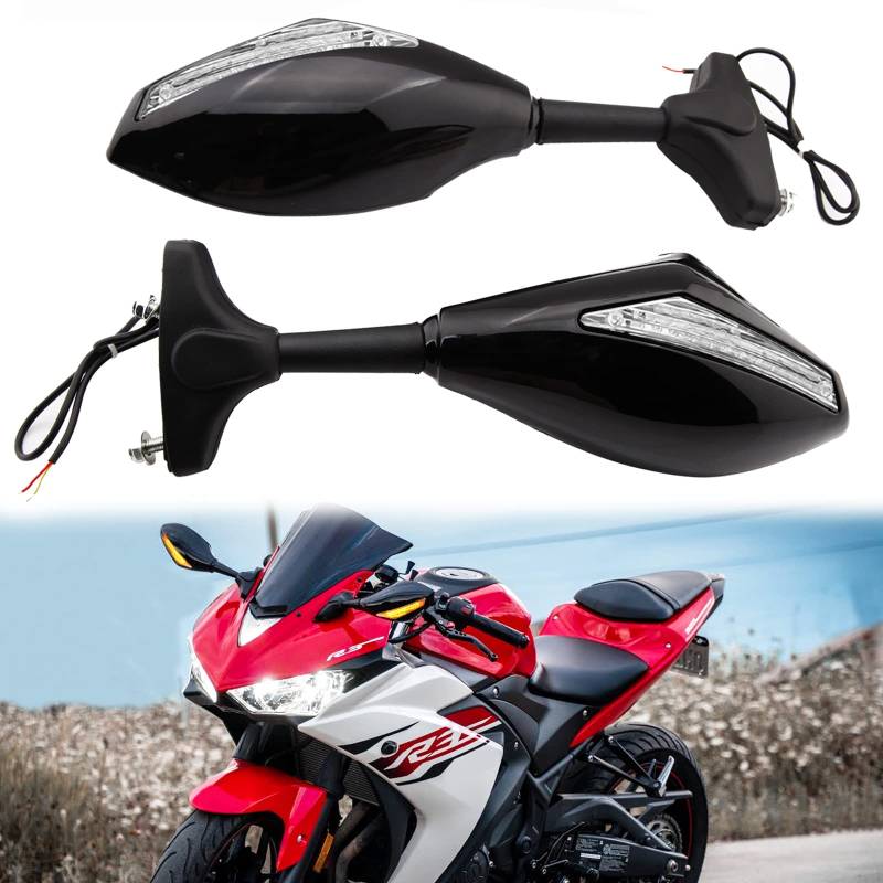 Motorrad Rückspiegel mit LED-Blinker Integrierter Indikator für CBR GSXR YZF Sportfahrrad Rennräder (Schwarz Glänzend + Klare Linse) von MISS MOLY