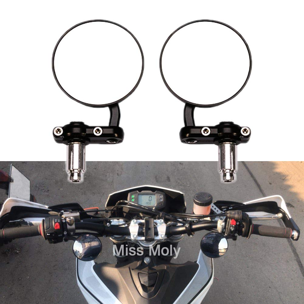 Motorrad Runden Lenkerendenspiegel Motorrad Rückspiegel für 7/8 "Lenker Passend für Chopper Cruiser (Schwarz) von MISS MOLY