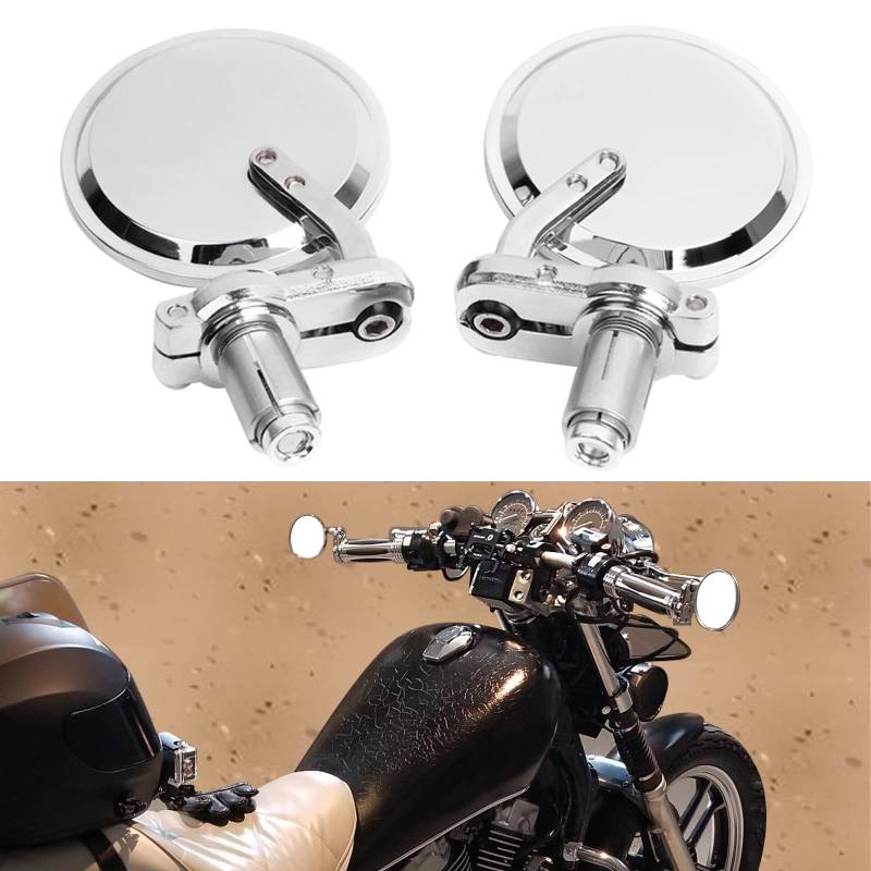 Motorrad Runden Lenkerendenspiegel Motorrad Rückspiegel für 7/8 "Lenker Passend für Chopper Cruiser (Silber) von MISS MOLY