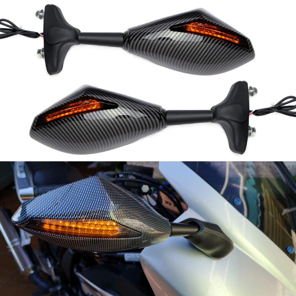 Schwarz Motorrad Blinklicht Rückspiegel mit LED Pfeil Indikator Für CBR GSXR YZF (Kohlenstoff) von MISS MOLY