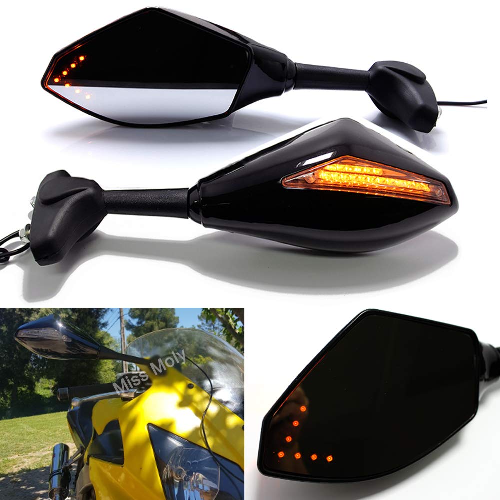 Schwarz Motorrad Blinklicht Rückspiegel mit LED Pfeil Indikator Für CBR GSXR YZF (Schwarz Glänzend + Rauchglas) von MISS MOLY