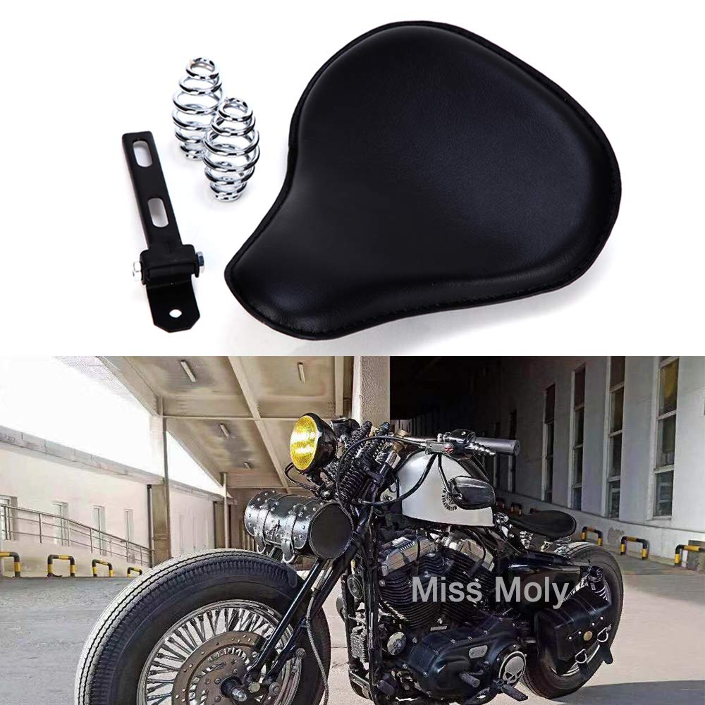 Schwarz Motorrad Leder Solo Sitz mit 3 Zoll Feder Halterung Kit für Chopper Sportster Bobber von MISS MOLY