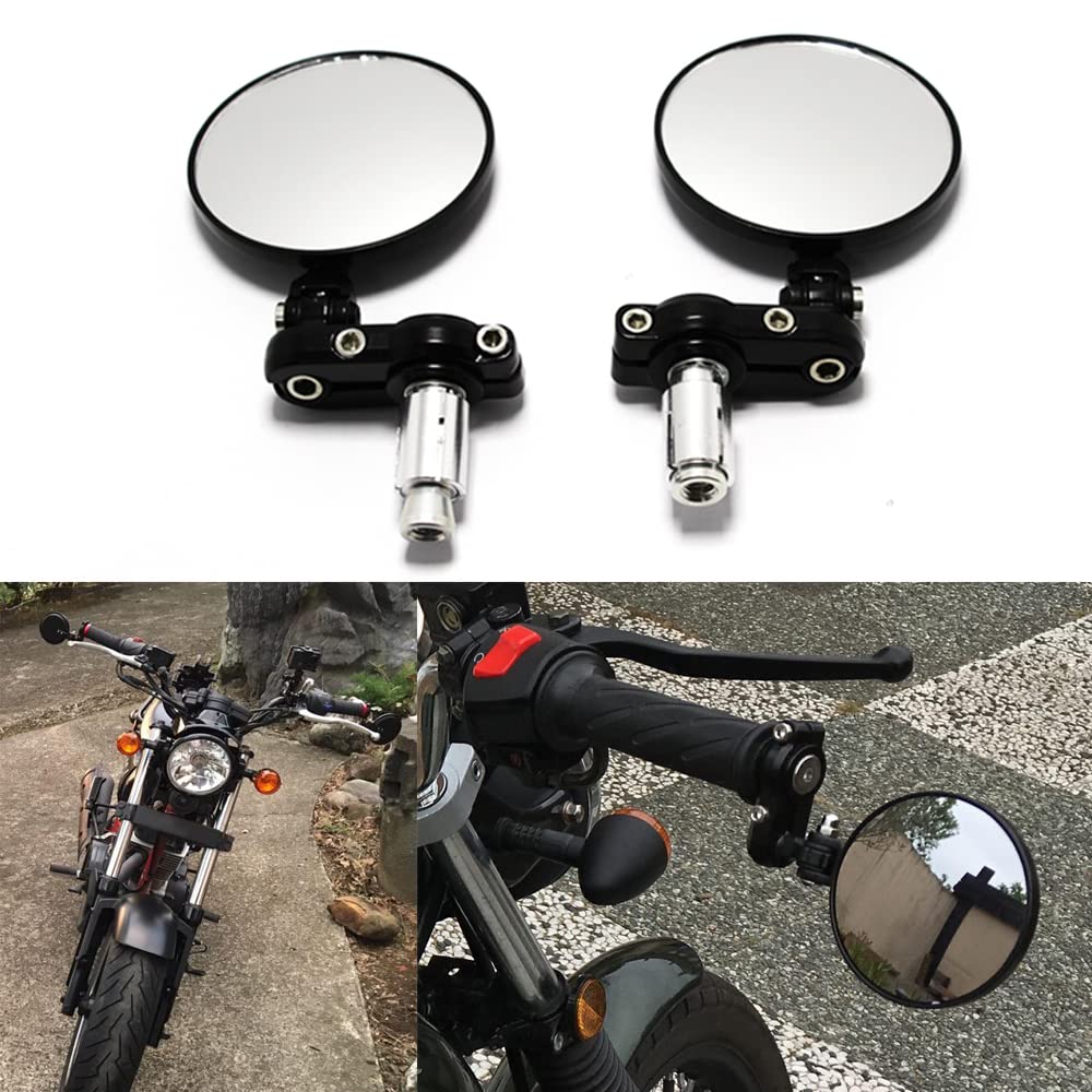 Schwarz Motorrad Rückspiegel 7/8 "22mm Rund Lenkerendenspiegel Für Cruiser Scooter Chopper von MISS MOLY